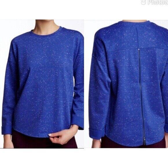 Vince Pullover Sweater W/ Exposed Back Zip Bateau Neck Speckled Blue Size XS - Picture 1 of 4